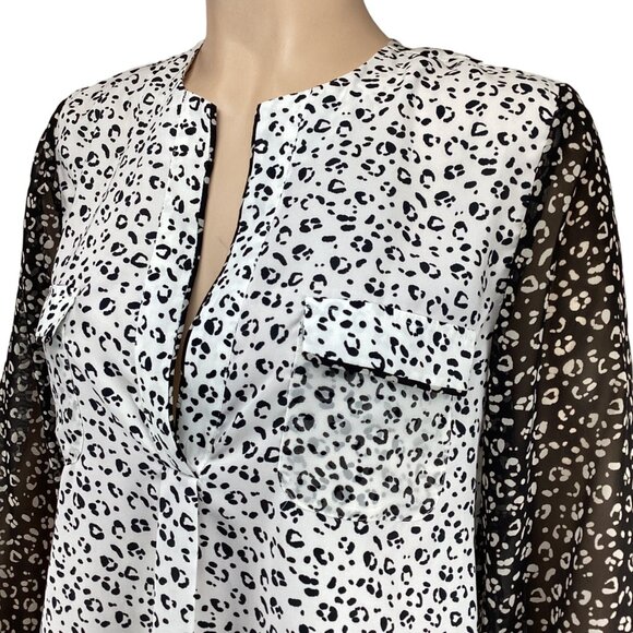 Zoa New York Womens Top Leopard Print Blouse Size 8 With Sheer Long‎ Sleeves - Picture 5 of 7